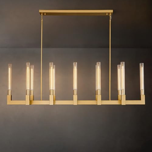Farmhouse Chandelier with Glass Tube, Gold 12-Lights Modern Chandeliers Over Table 54''Rectangula... | Amazon (US)