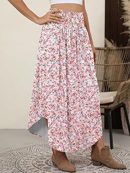 ANRABESS Women's Maxi Skirts Summer Boho Floral High Waisted Flowy Swing Pleated Beach Long Skirt... | Amazon (US)