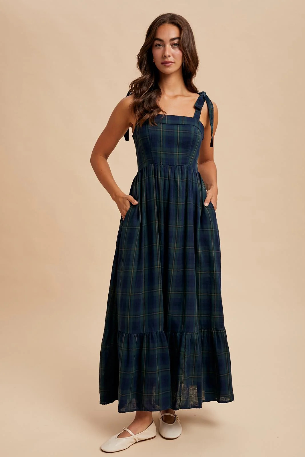 Hunter Green Plaid Sleeveless Cotton Maxi Dress | PinkBlush Maternity