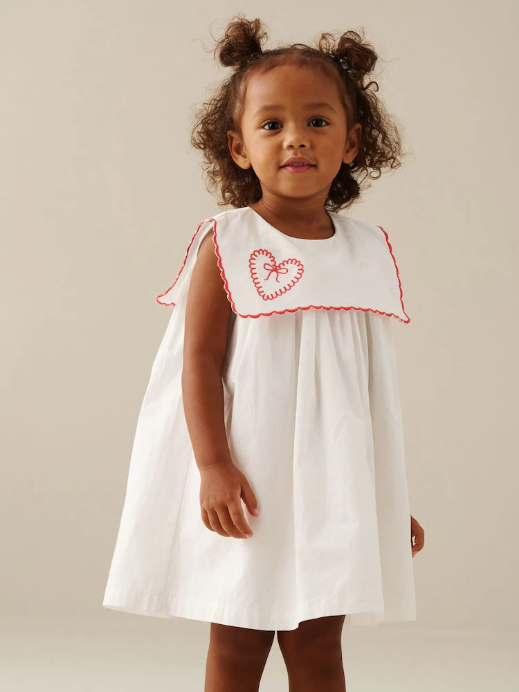 Angel & Rocket White Betty Scalloped Collar Embroidered Dress | Next US