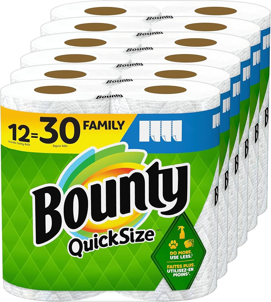 Bounty Quick-Size Paper Towels, White, 12 Family Rolls = 30 Regular Rolls | Amazon (US)