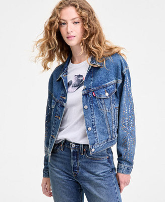 Women's '90s Embellished Cotton Denim Trucker Jacket | Macy's