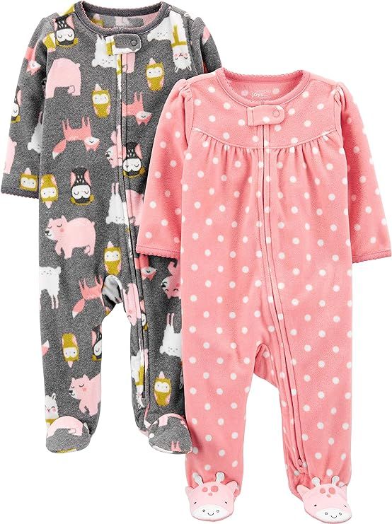 Simple Joys by Carter's Baby Girls' Fleece Footed Sleep and Play, Pack of 2, Charcoal Forest Anim... | Amazon (US)