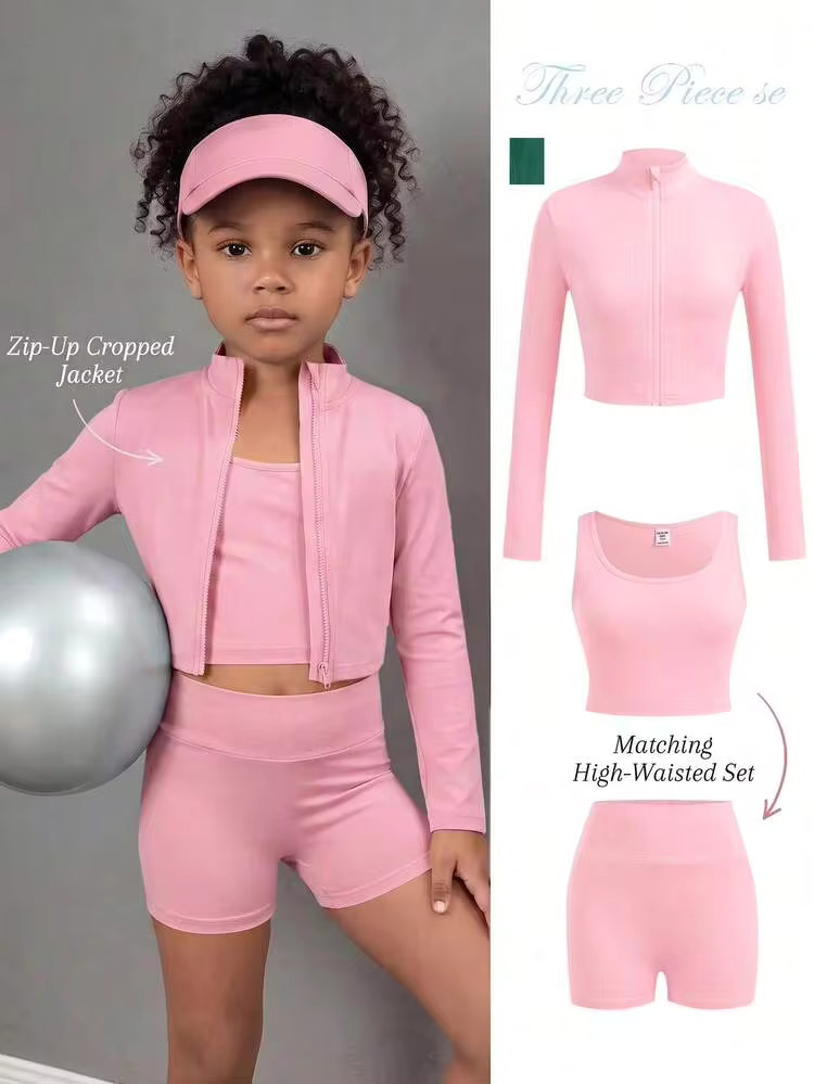 SHEIN Young Girl Young Girl Young Girl Young Girl Young Girl Jacket Vest Shorts Sports Set | SHEIN