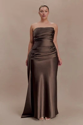 Sarah Strapless Maxi Dress With Waist Tie / Mocha | MESHKI | L | MESHKI US