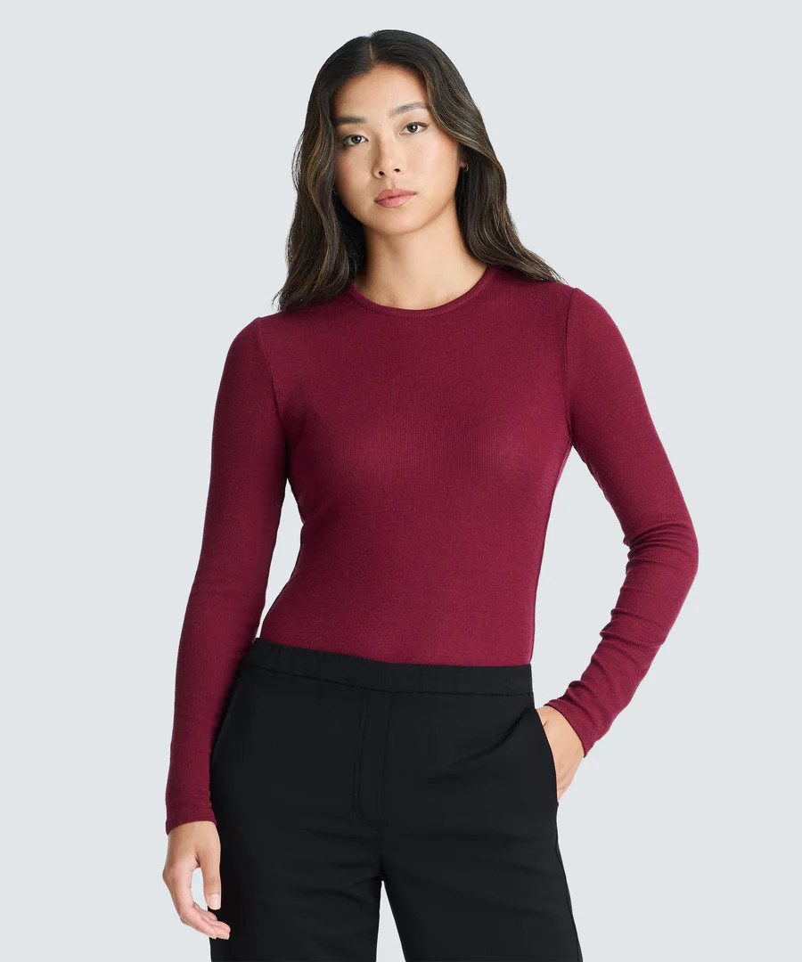 Women's Rib Fitted Long Sleeve Crew | Unbound Merino | Unbound Merino