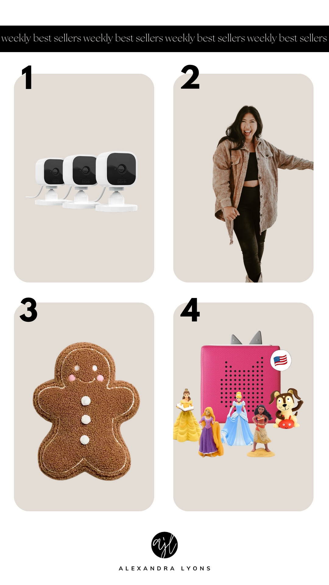 LAST WEEEKS BEST SELLERS
Amazon blink indoor camera
The SQ shacket
Holiday pillows
Kirklands decor
Tonies Box Starter Kit 

#LTKCyberWeek #LTKfamily #LTKHoliday