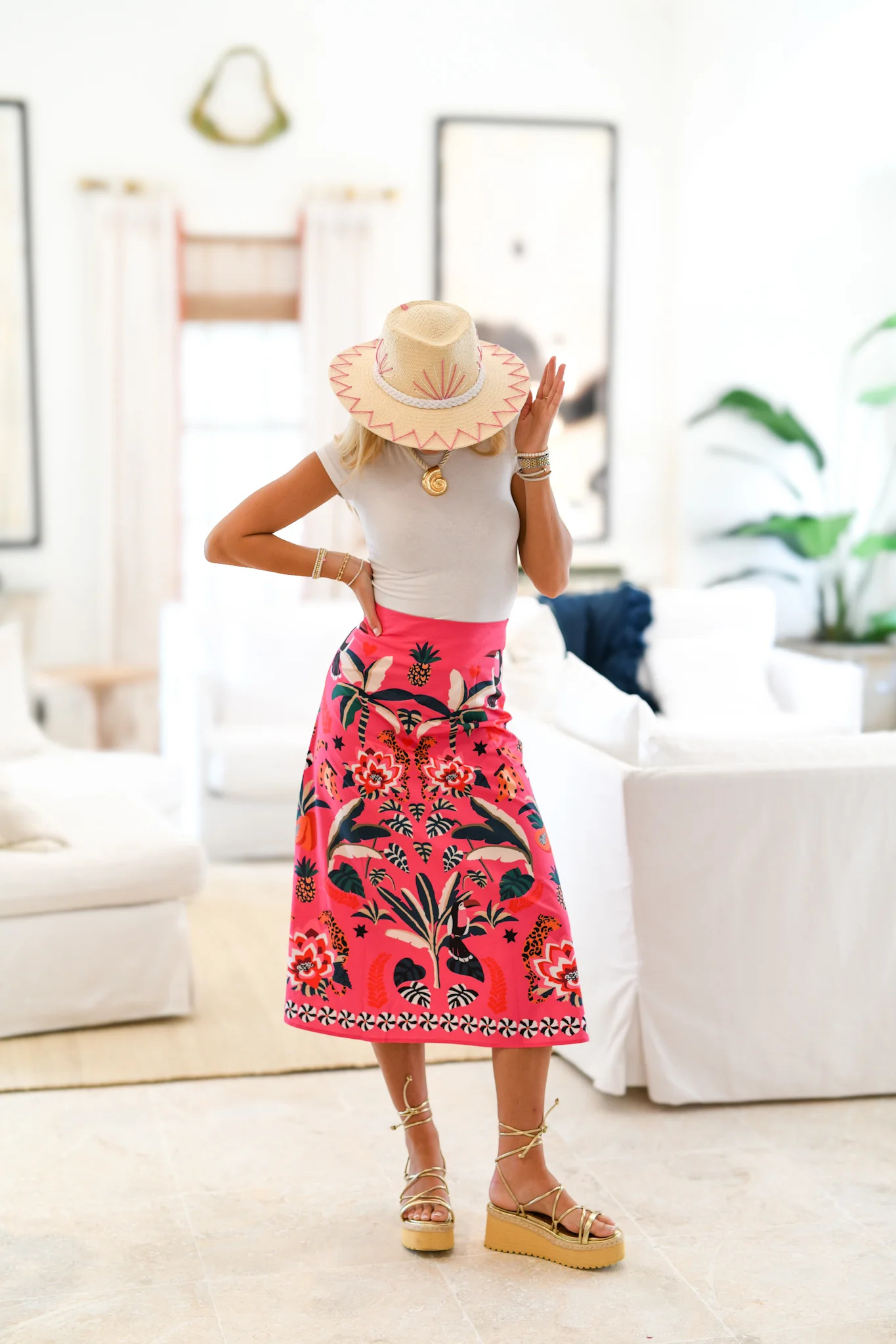 Lily Pink Palm Printed Skirt | Fancyd Boutiqe