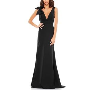 Mac Duggal Black Bow Shoulder V Neck Gown Dress, size 12 | Poshmark