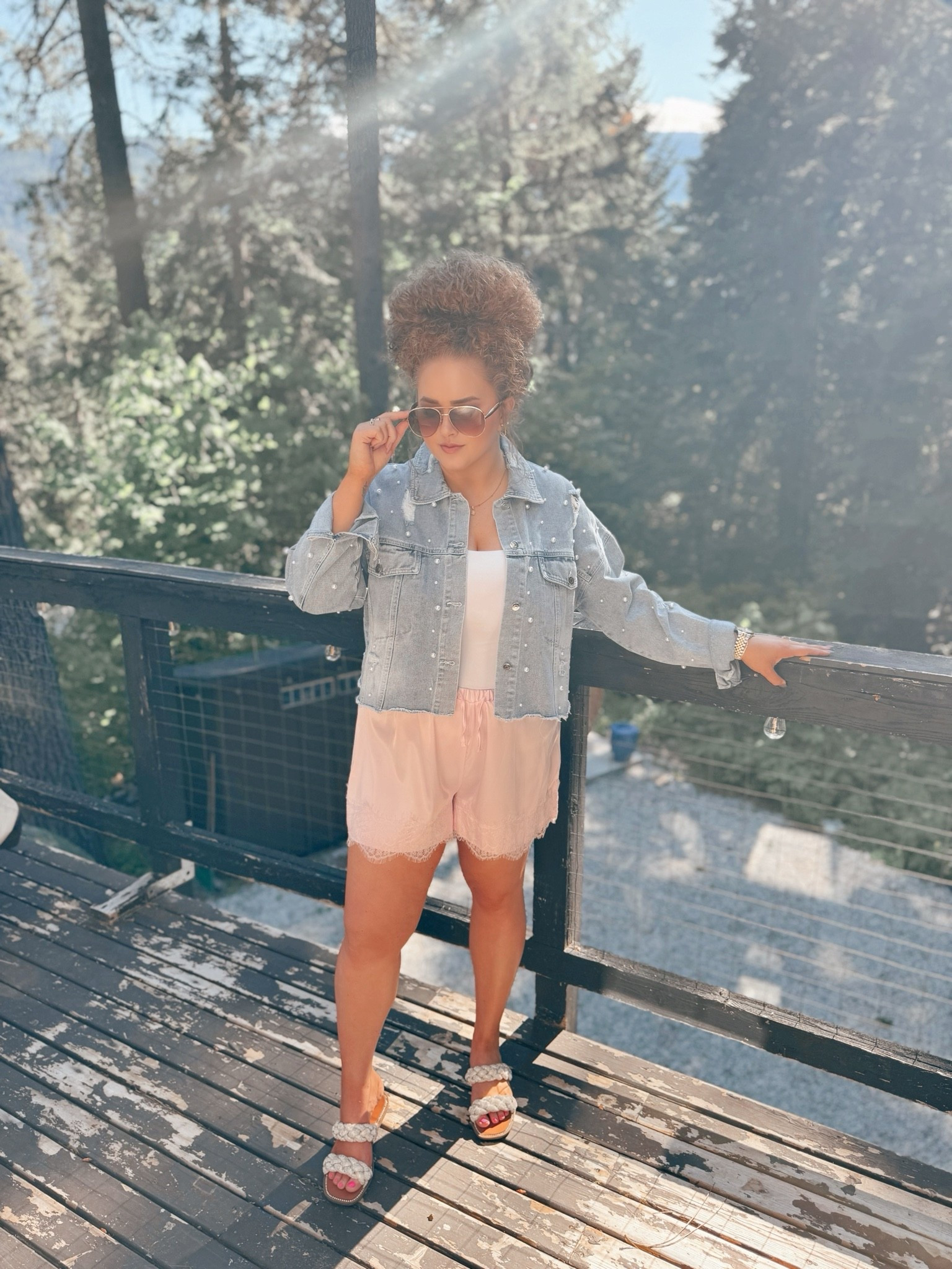 Date night but make it comfy + a little extra ✨ Pearls, lace trim, and sparkly sandals just felt right for a vacation dinner night 🤍 date night outfit | vacation style | pink silk shorts | lace trim shorts | pearl denim jacket | white tank outfit | steve madden sandals | girly outfit | feminine style | chic casual outfit | summer date night | vacation dinner outfit | trendy summer outfit | glam casual | girls night outfit | amazon fashion | vacation looks | soft girl aesthetic | classy casual | elevated basics

#LTKootd #LTKTravel #LTKSaleAlert