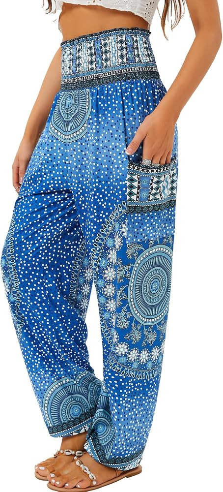 QIANXIZHAN Women's Harem Pants, High Waist Yoga Boho Trousers with Pockets | Amazon (US)