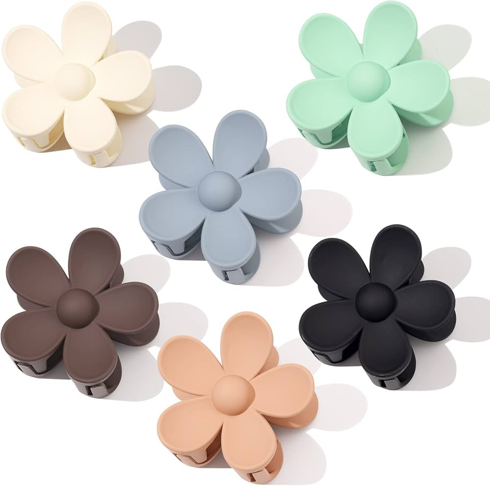 6 PCS flower clips, 3 Inch Large Matte flower claw clip for Women Thin Thick Curly Hair, Non Slip... | Amazon (US)