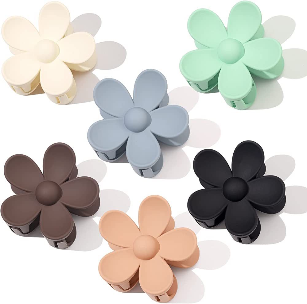 6 PCS flower clips , 3 Inch Large Matte flower claw clip for Women Thin Thick Curly Hair, Non Sli... | Amazon (US)