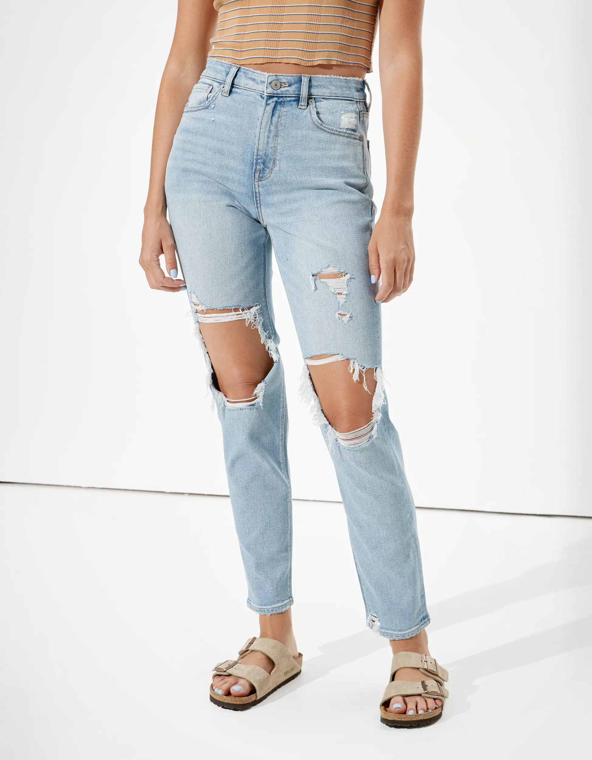 AE Stretch Ripped Mom Jean | American Eagle Outfitters (US & CA)