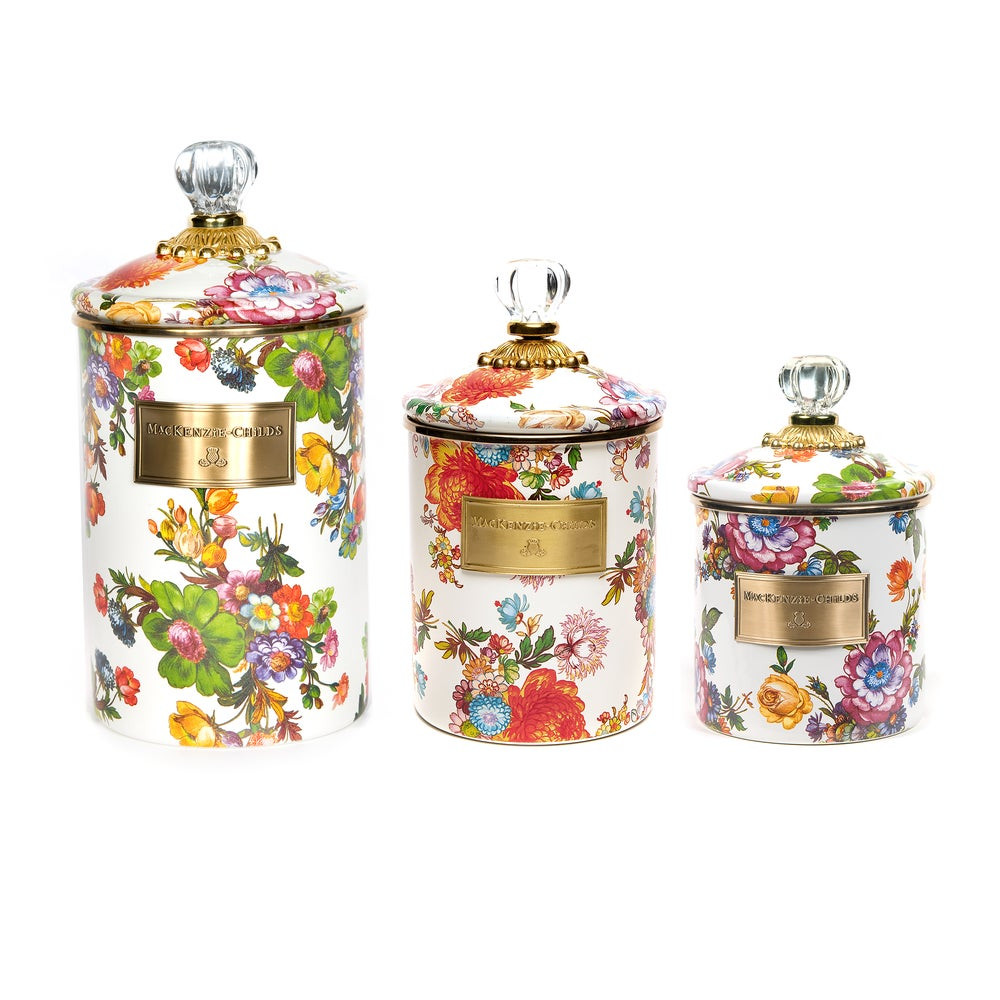 White Flower Market Enamel Canisters | MacKenzie-Childs