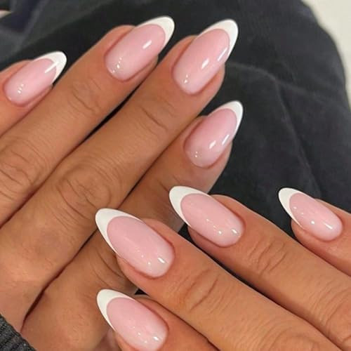 Modelones French Tip Press on Nails Almond, Summer Short Almond Fake Nails for Women, Reusable Na... | Amazon (US)