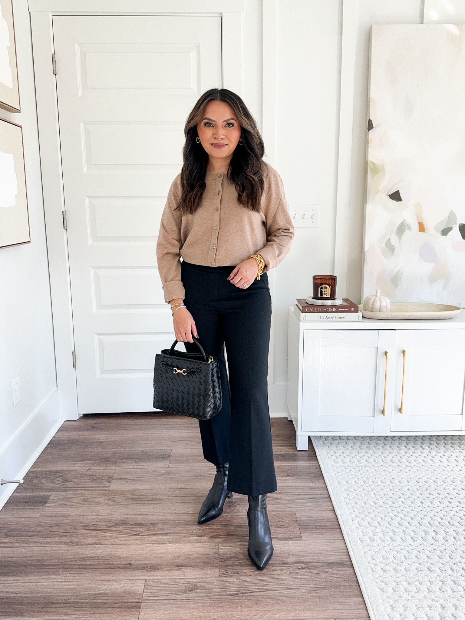 Styling boots with workwear!
Tan cardigan size xs - roomy fit 
Black crop flare pants size small petite TTS (usually size 2/26 petite in pants)  - 15% off and free shipping with code HONEYSWEETSPANX
Black boots size 6 - usually size 5.5 but these start in a 6 and fit perfectly

Workwear 
Work outfit
Office outfit
Fall outfit 
Fall style
Fall dress 
Fall fashion 
Thanksgiving outfit 
Christmas outfit 
Holidays 

Honey Sweet Petite 
Honeysweetpetite 


#LTKSaleAlert #LTKWorkwear #LTKStyleTip