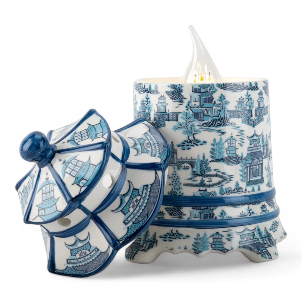 Blue & White Pagoda Lidded Lamp | The Enchanted Home