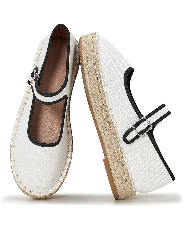 Women's Mary Jane Espadrilles Woven Espadrille Outsole Canvas Summer Flats | Amazon (US)