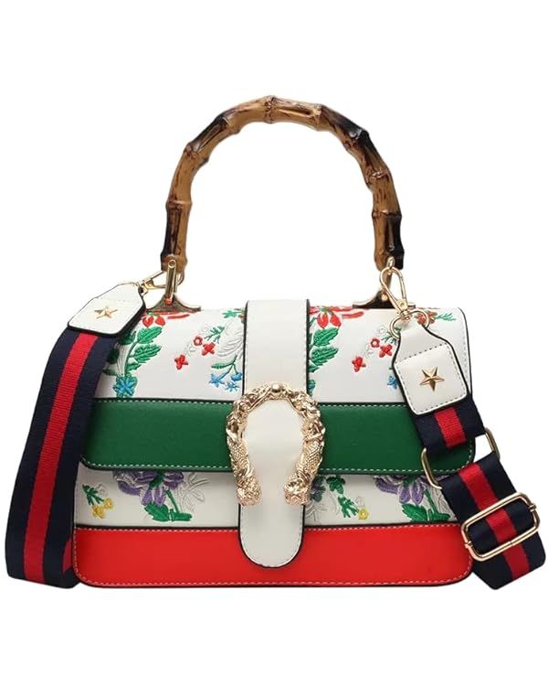 Luxury Medium top handle bag with Bamboo handle, Crossbody Bags for Women, Satchel Handbags, bee ... | Amazon (US)