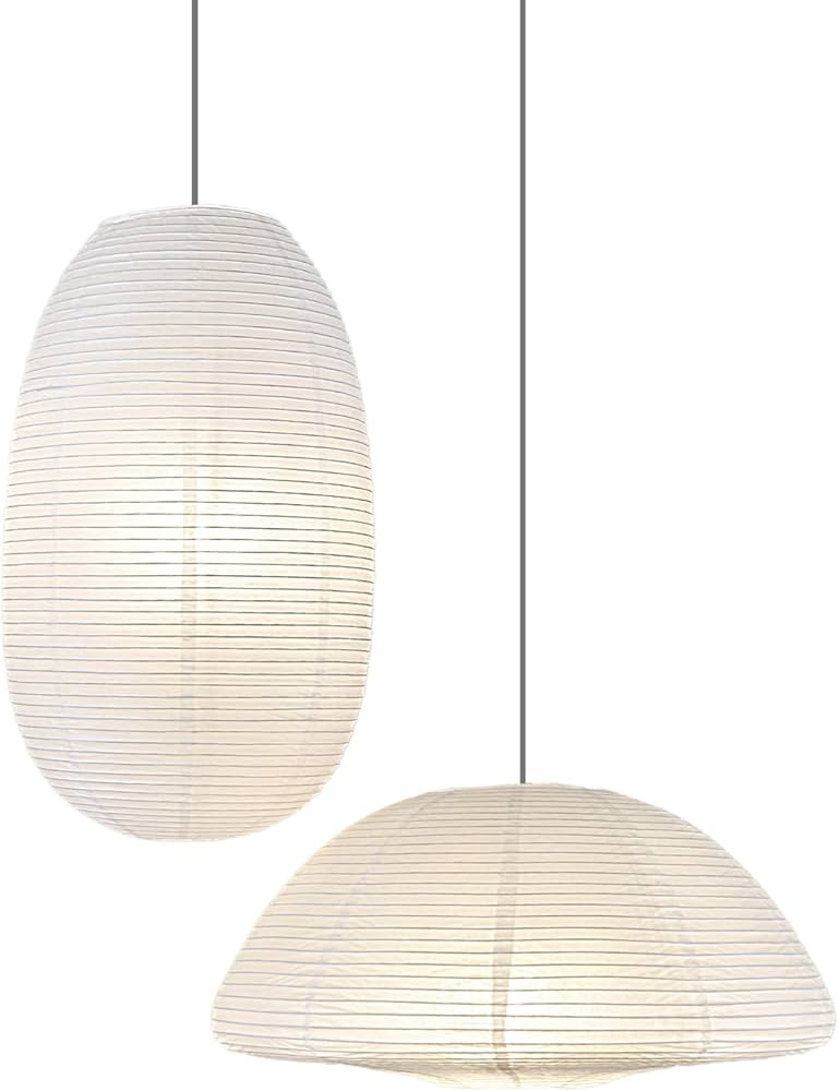 White Paper Lanterns 19+21inch 2PCS Large Rice Paper Lamp Shade Hanging Semicircular and Elliptic... | Amazon (US)