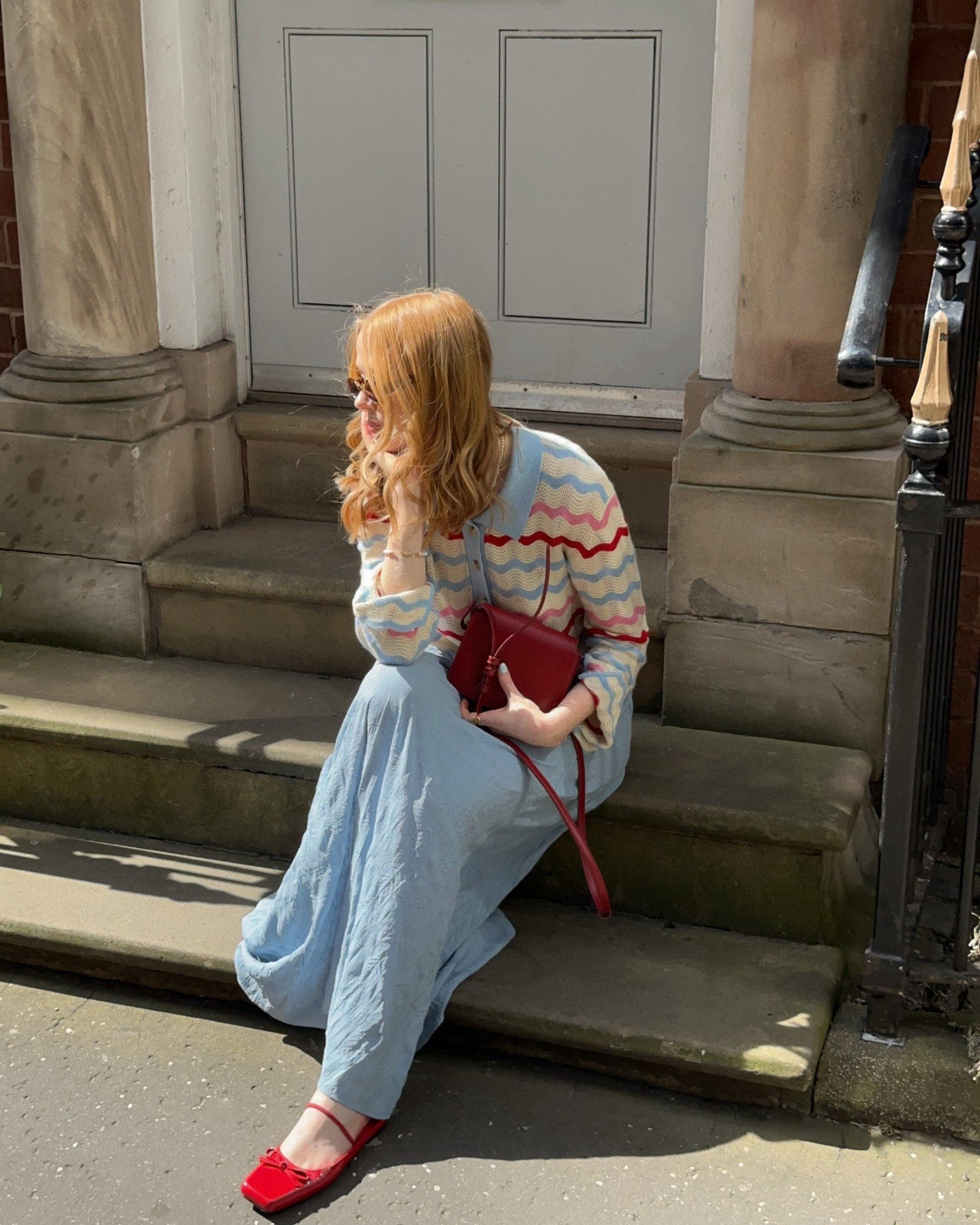 Stripes, Wavy Stripes, Summer Knitwear, Maxi Skirt, Red Bag, Red Ballet Fats, Spring, Summer. 

#LTKeurope #LTKspring #LTKsummer