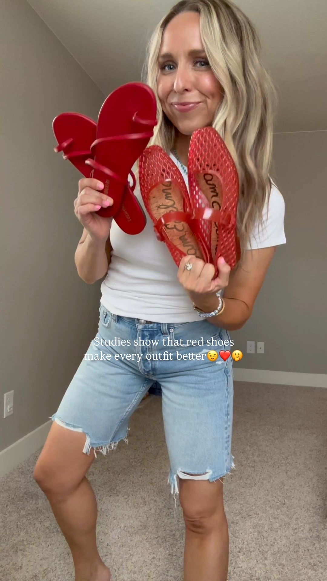 Red shoes make everything better! And both of these are soooo cute.  

Size up half size in the sandals. 

#LTKSeasonal #LTKFindsUnder50 #LTKStyleTip