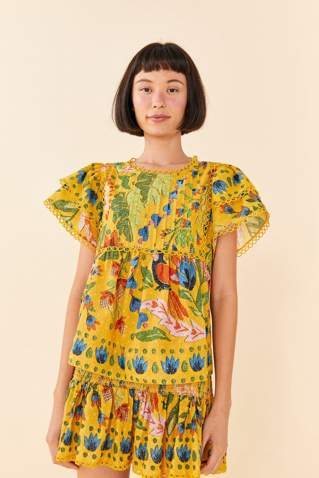 Yellow Summer Garden Blouse | FarmRio (US)