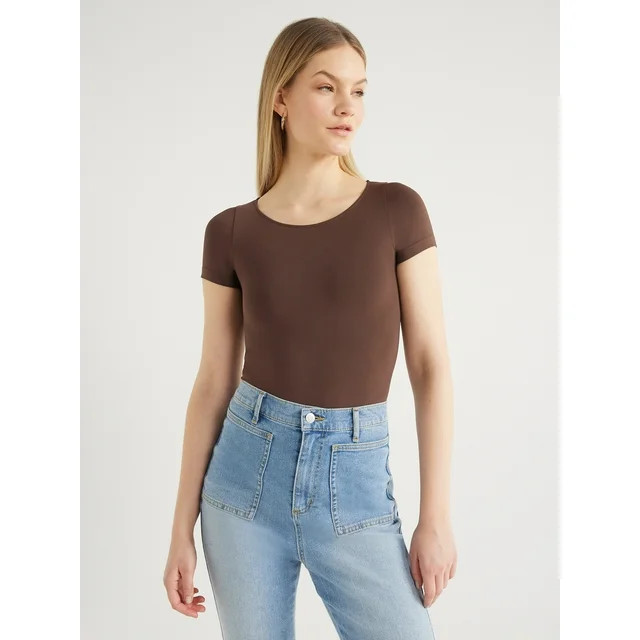 Scoop Women’s Crew Neck Bodysuit with Short Sleeves, Sizes XS-XXL | Walmart (US)