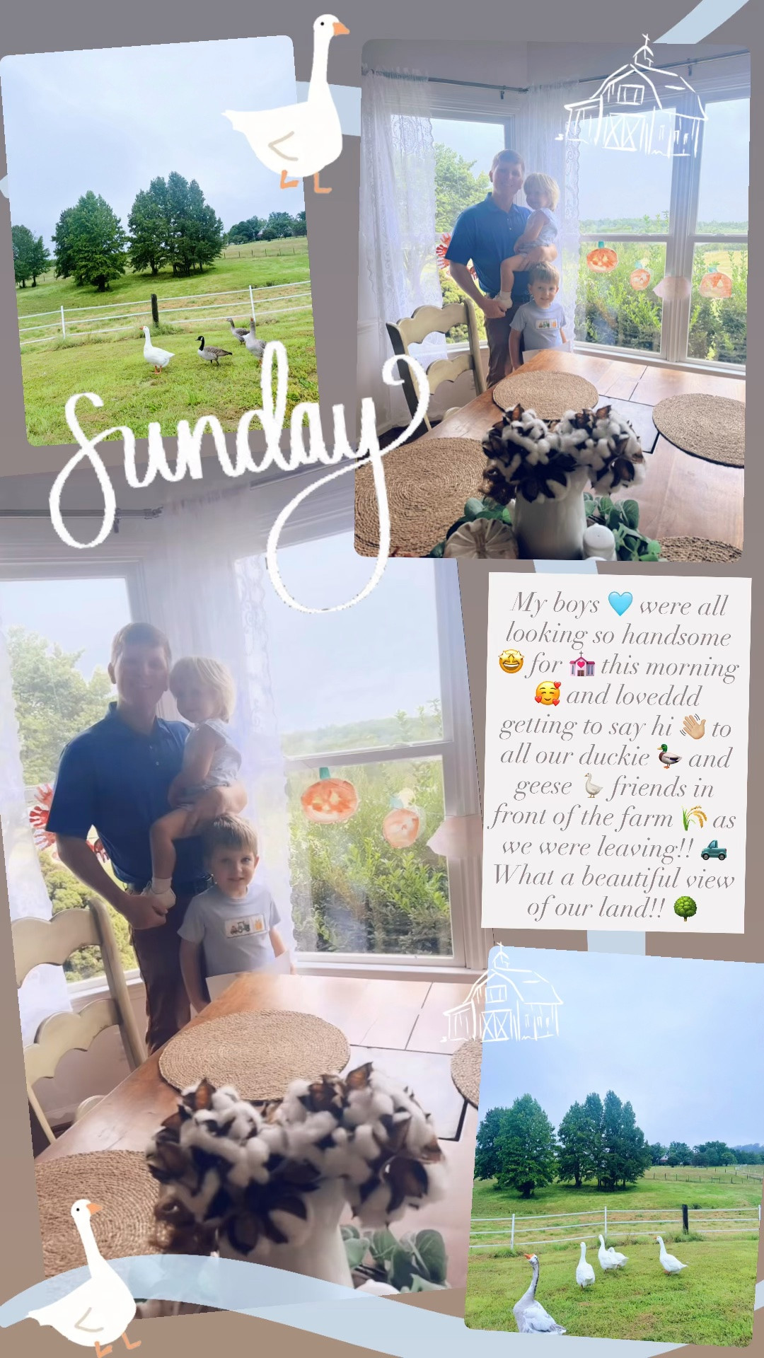 My boys 🩵 were all looking so handsome 🤩 for 💒 this morning 🥰 and loveddd getting to say hi 👋🏼 to all our duckie 🦆 and geese 🪿 friends in front of the farm 🌾 as we were leaving!! 🛻 What a beautiful view of our land!! 🌳