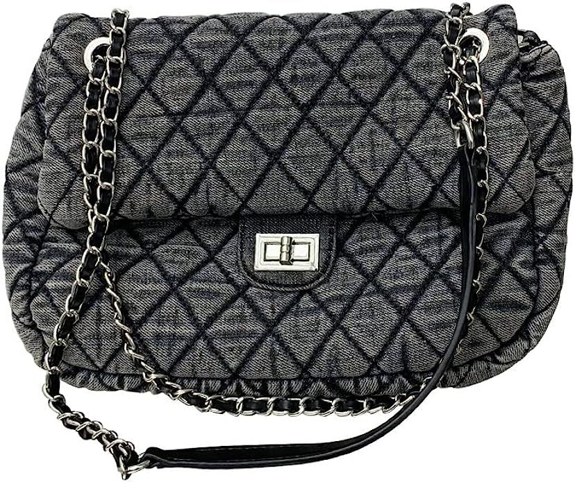 Women's Grey Casual Diamond Checker Denim Retro Fashion One Shoulder Handbag | Amazon (US)
