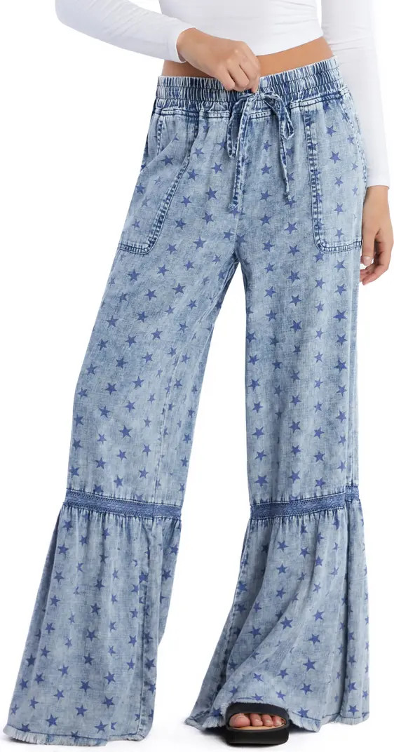 Drawstring Waist Tiered Denim Pants | Nordstrom