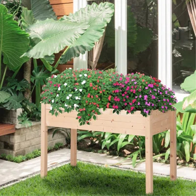 Elevated Wooden Garden Bed With Legs, 48"X22"X30", Self-Draining For Veggies, Herbs, Flowers, Backyard, Patio, Balcony, Natural 48" X 22" 30" Planter | Wayfair North America