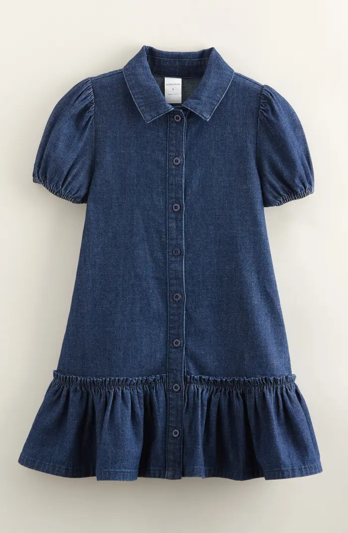 Nordstrom Kids' Chambray Puff Sleeve Tiered Dress | Nordstrom | Nordstrom