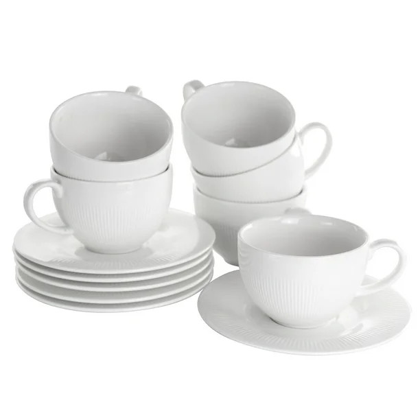 Elama Cafe 12 Piece 8 Ounce Porcelain Cup and Saucer Set in White - Walmart.com | Walmart (US)