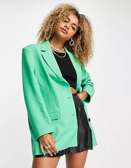 ASOS DESIGN oversized grandaddy blazer in bright green | ASOS (Global)