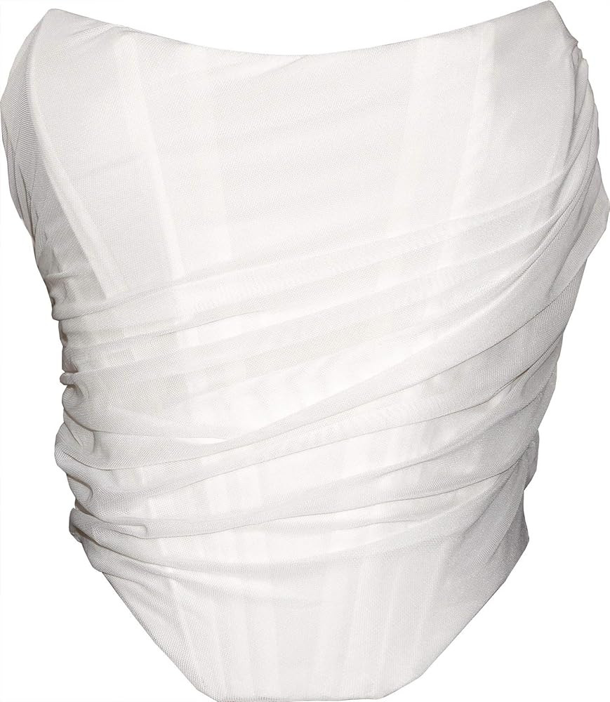 MOALLUOM Mesh Corset Crop Top Bustier Underbust Boned Backless Sleeveless Strapless Off Shoulder ... | Amazon (US)