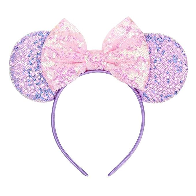 Eisyaa Mouse Ears Bow Headbands, Purple Rapunzel Inspired Minnie Ears Headband Princess Rapunzel ... | Amazon (US)