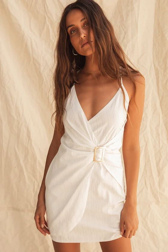 Bianca White Faux Wrap Belted Mini Dress | Lulus