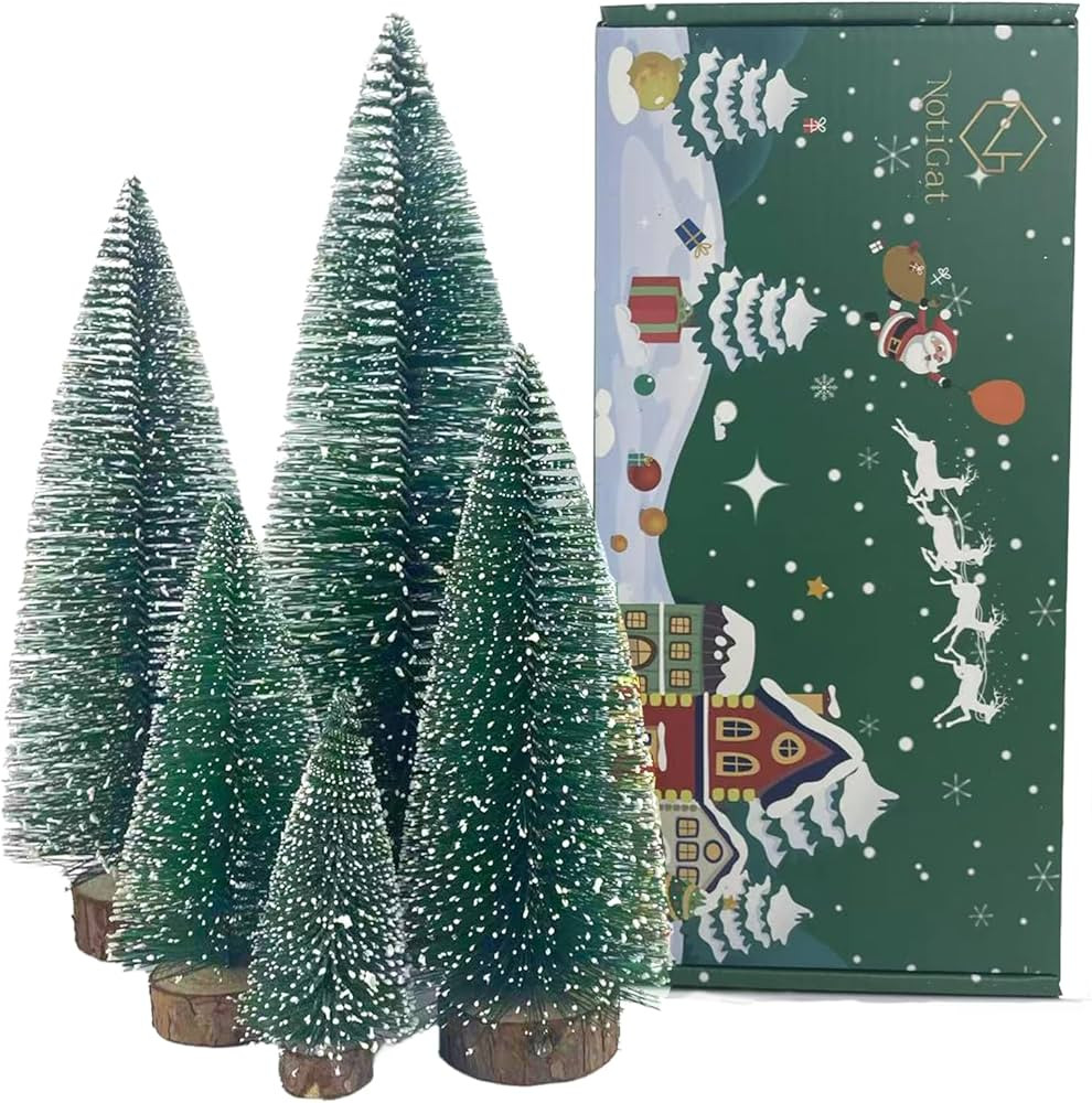 5pcs Small Christmas Tree Tabletop Decor Mini Christmas Trees for Decoration Wooden Xmas Bottle B... | Amazon (US)