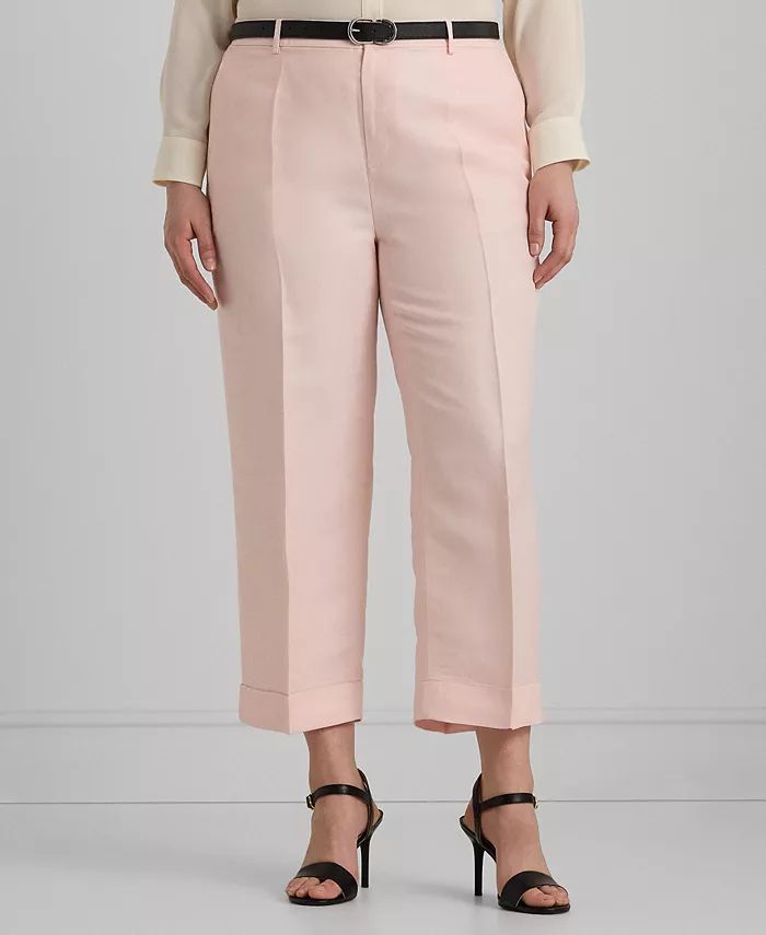 Lauren Ralph Lauren Plus Size Cropped Wide-Leg Twill Pants - Macy's | Macy's