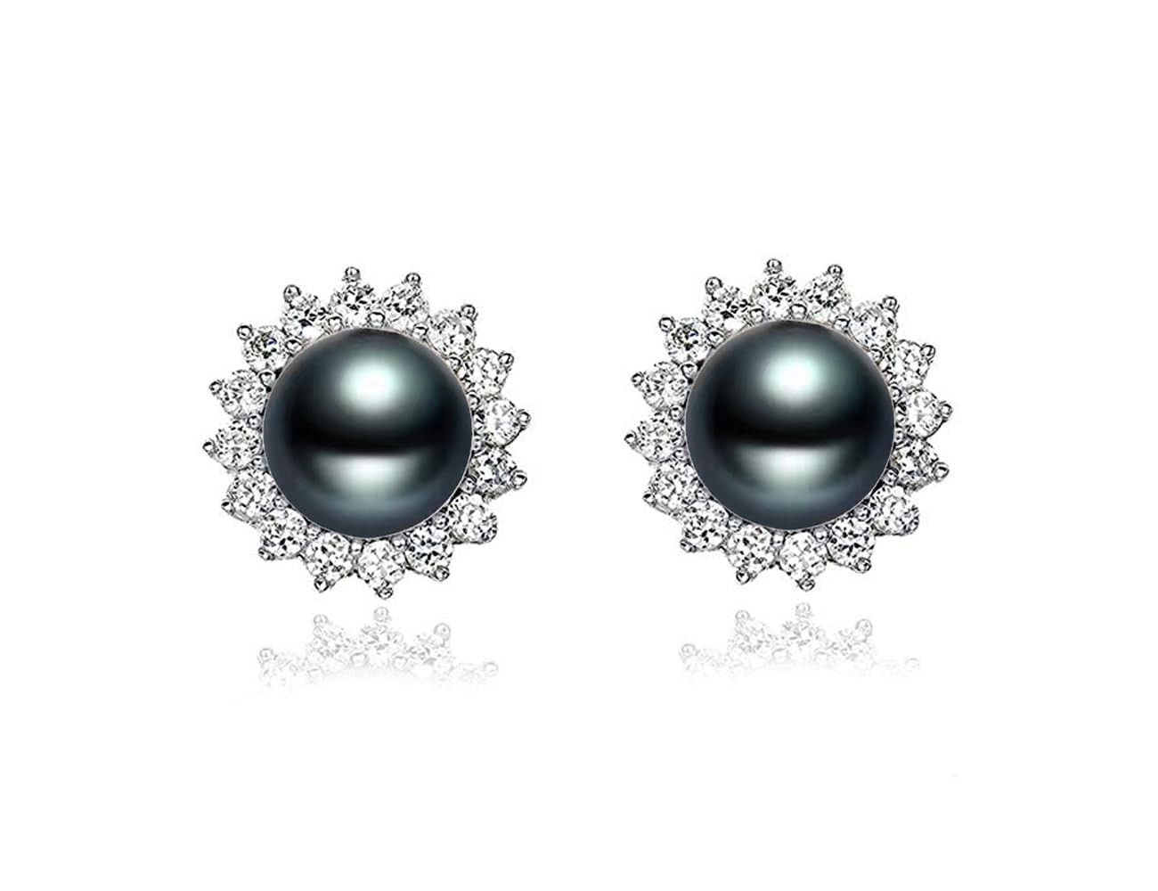 "Sunshine" Sterling Silver 8.5-9mm White Freshwater Cultured Pearl Earrings Studs AAA Zirconia Ea... | Amazon (US)