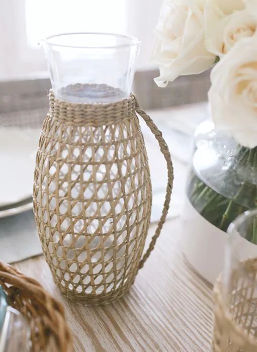 Seagrass Wrapped Glass Pitcher | Antique Farm House