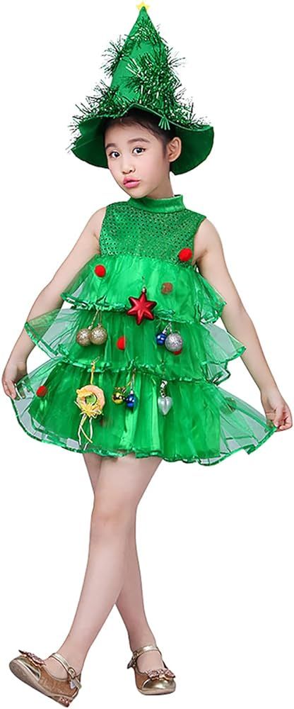 YETANLID Girls Christmas Tree Dress Sleeveless Xmas Party Tutu Dress Size 1-11 Years | Amazon (US)