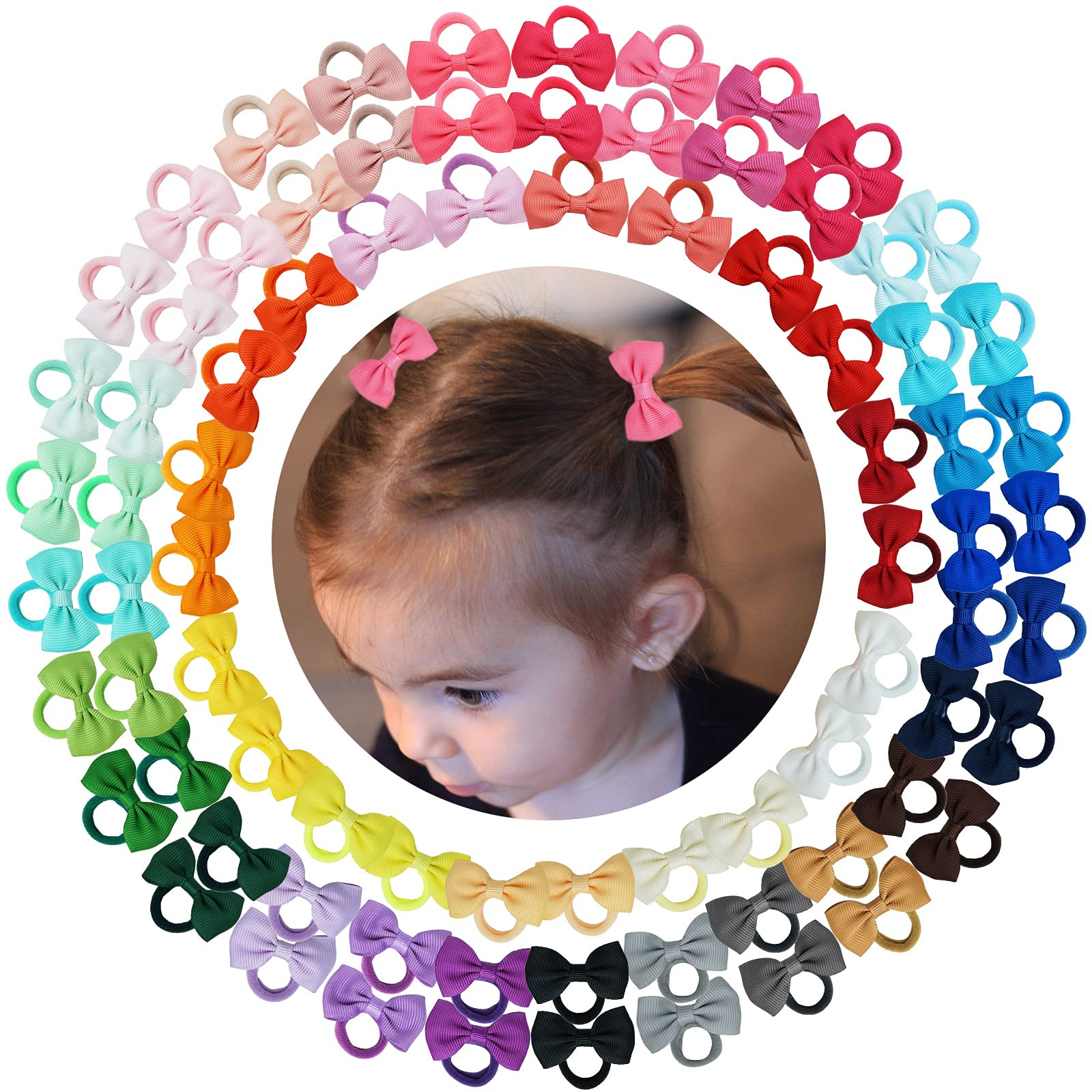 80PCS Tiny Hair Ties With Bows Baby Bows Rubber Bands Hair Ties Soft Elastics Ponytail Holders Ha... | Amazon (US)