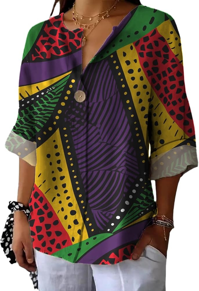 Summer Tops for Women Boho V Neck Casual Dressy Chiffon Shirts Long Sleeve Collared Blouses Plus ... | Amazon (US)