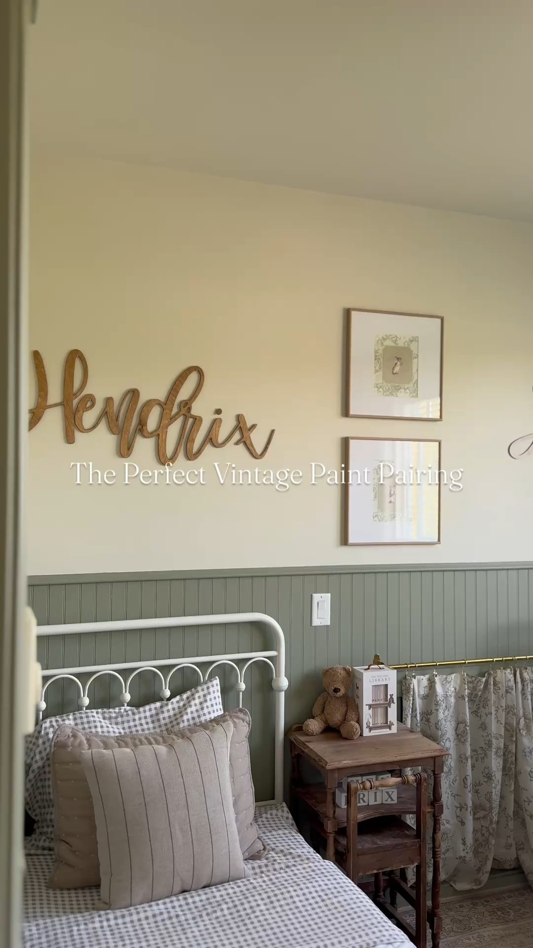 The perfect vintage paint pairing 🌿🍦 Save this for future reference!

When designing a shared nursery for my son and daughter, I wanted colors that felt both timeless and balanced—rich enough for character, soft enough for versatility. A deep green paired with a creamy tone created the perfect backdrop, easily accented with dark woods, florals, or gingham browns.

✨ Walls: French Canvas OC-41 – a stylish off-white with subtle green-gray undertones.
✨ Beadboard & Trim: Louisburg Green HC-113 – a muted medium green with cool, gray undertones.

I love how beautifully these two shades complement each other

#LTKcasa #LTKkids #LTKsale