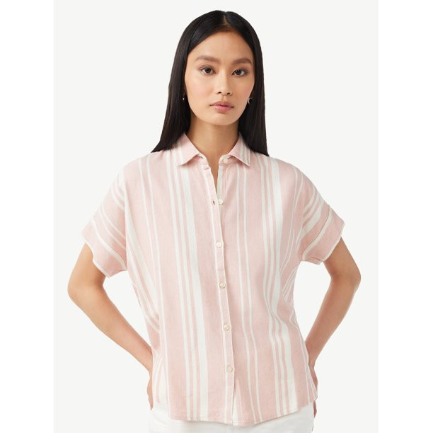 Free Assembly Women's Button Down Shirt with Short Sleeves - Walmart.com | Walmart (US)