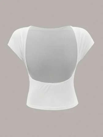 SHEIN EZwear Backless Batwing Sleeve Solid Tee | SHEIN