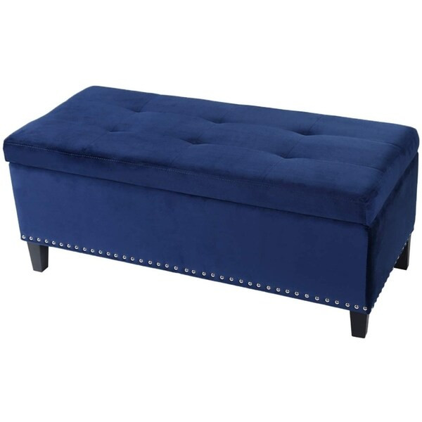 Adeco Lightweight, Tufted, Rectangular, Fabric Lift Top Storage Ottoman Bench | Bed Bath & Beyond